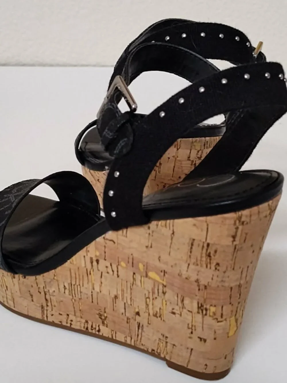 Calvin Klein Black logo Cork Wedge Platform sandal size 8